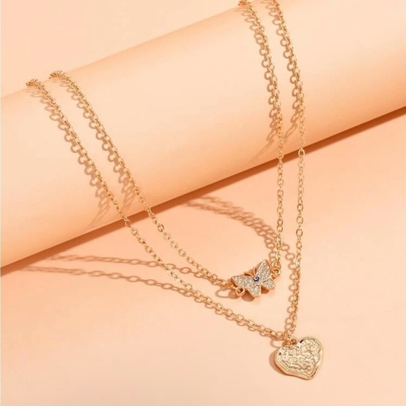Gold 4/$25 Butterfly & Heart Layered Necklace - Picture 2 of 3